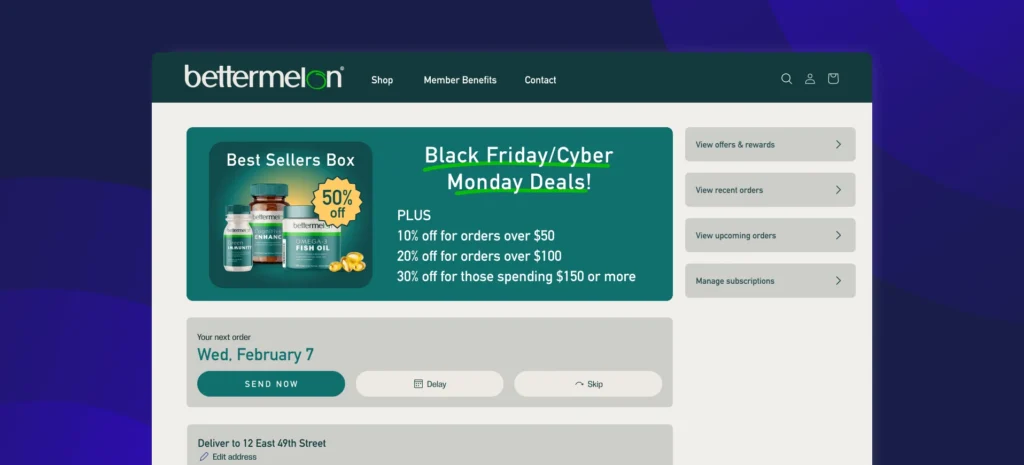 Screenshot of bettermelon Black Friday/Cyber Monday promotion user interface