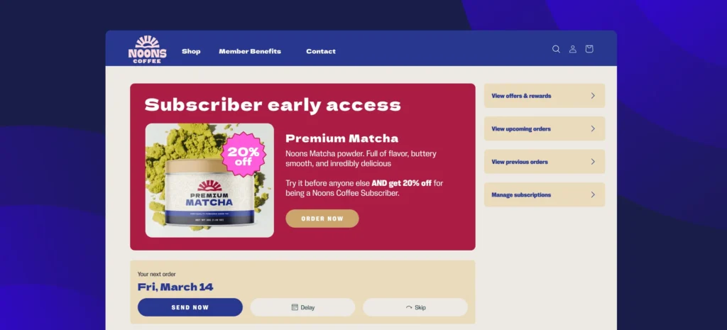 Screenshot of Noons Coffee subscriber early access incentive program