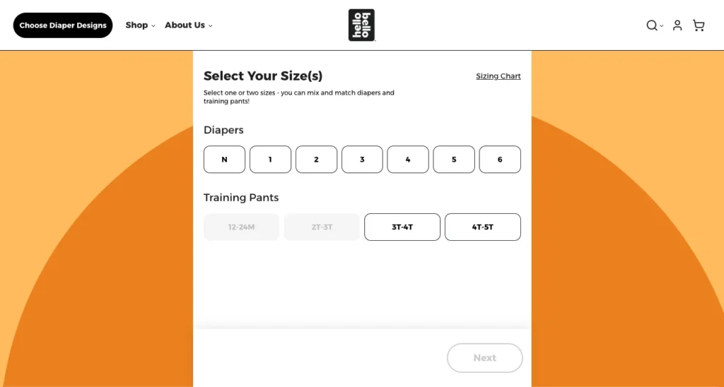 Screenshot of the Hello Bello diaper subscription bundle configurator