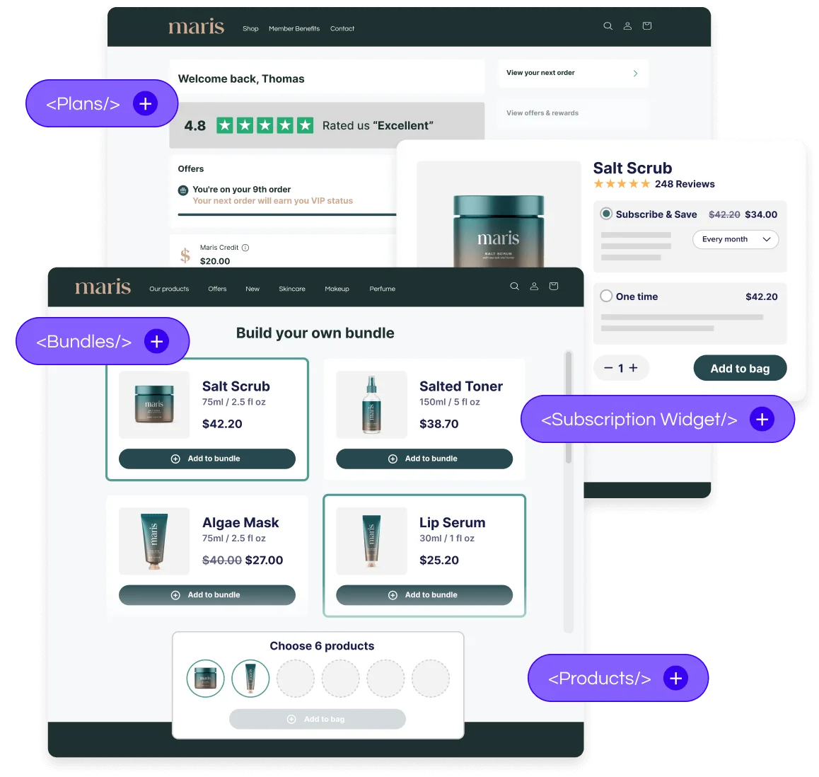 Screenshots of ecommerce products and various UX callouts